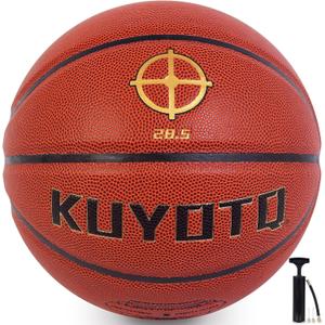 KUYOTQ Kids Toddler Youth Adult Size 3/4/5/6/7 Basketball 22/25.5/27.5/28.5/29.5" Thickened Rubber or Faux Leather Indoor Outdoor Basketball for Boys Girls Womens Mens Basket Ball Gifts (Brown-Soft Touch Faux Leather-With Pump)