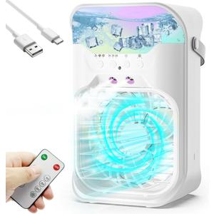 IWENNUAN Portable Air Conditioners, 4 in 1 Portable AC Unit with Remote, 1500ml Water Tank, 3 Speeds, 6H Timer, 2 Spray Mist, 7 Night Light, Personal Mini Air Conditioner for Bedroom (White)