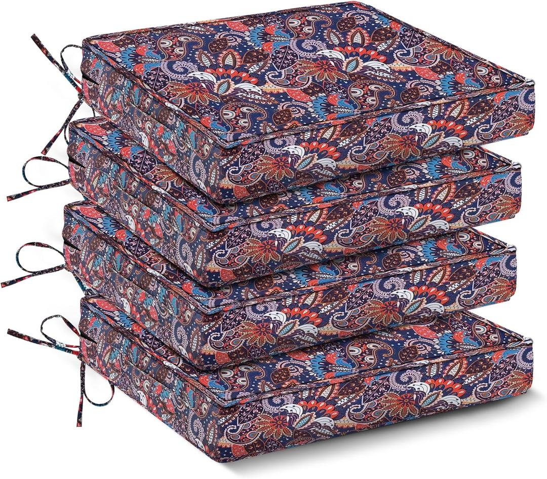 IPYNBAP Outdoor Chair Cushions Set of 4,Waterproof Outdoor Seat Cushions for Patio Furniture, Patio Chair Cushion with Handle and Ties, Out Door Chair Pads,19" x 19" x 3", Artistic Floral