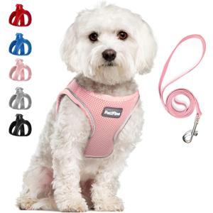 PetiFine Step in Small Dog Harness and Leash Set, Breathable All Weather Air Mesh Reflective Escape Proof, Step-in Vest Harnesses for Puppy(S, Pink) (S | Neck: 12.6''-13.8'' Chest:16.1''-17.7'' |)