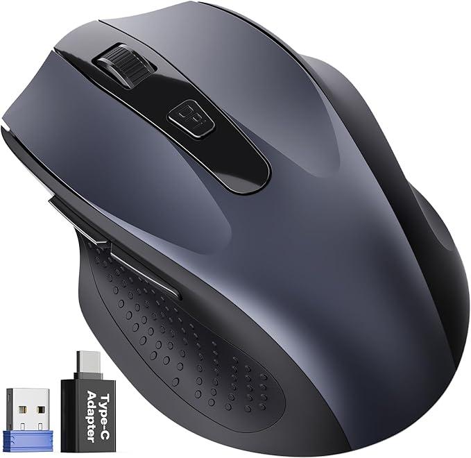 Sablute M21 Wireless Mouse for Laptop, 2.4GHz Computer Mouse with USB-A Port &USB-C Adapter, Office Cordless Mice with 6 Buttons & 3 Level DPI for Small to Medium Hands, Work with PC, Desktop, Tablet