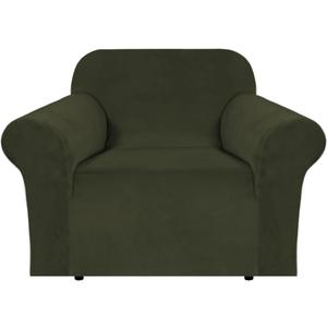 H.VERSAILTEX Stretch Velvet Armchair Cover Couch Covers 1 Cushion Chair Slipcover for Living Room Furniture Cover Crafted from Thick Comfy Rich Velour (Chair 31"-49", Olive)