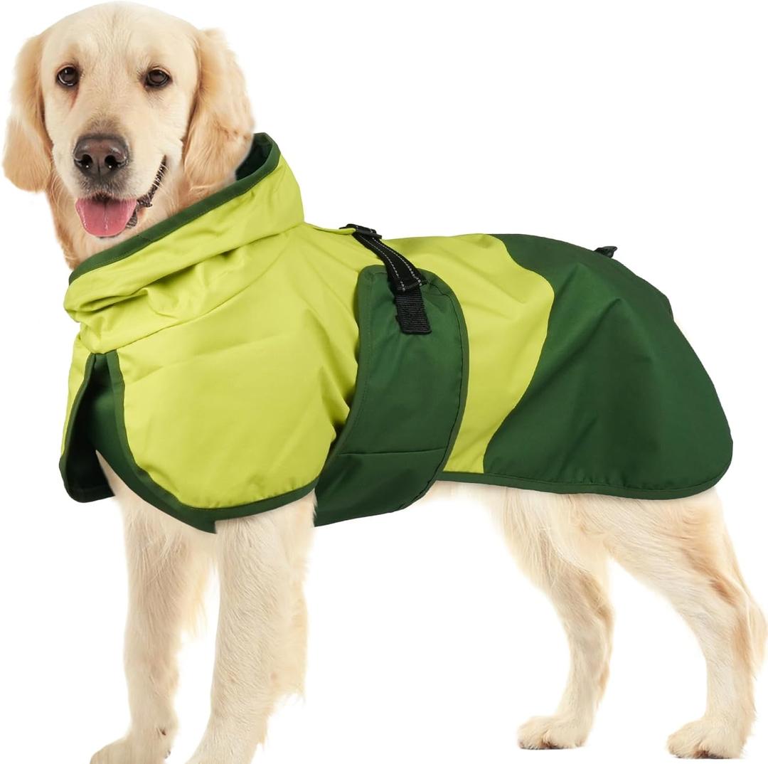 BRKURLEG Dog Raincoat for Large Dogs Waterproof Dog Rain Jacket Adjustable Hooded Dogs Raincoat Pet Rain Coat Poncho with Leash Hole, Reflective Strip, Green, XXXL