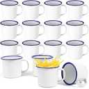 16 Pcs 4 oz Enamel Camping Coffee Mugs Mini Metal Mug with Handle Small White Enamel Mug Vintage Round Tea Cup Portable Drinking Cups for Outdoor Indoor Picnic Travel Camping Holiday Gifts