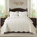 HoneiLife Oversized Queen Bedspreads 110x106- Queen Size Quilt Bedding Sets 3-Piece, Reversible Coverlets Lightweight Bedlinen Set for All Season Use-Beige