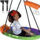 40 Inch 700lb Round Outdoor Tree Swing for Kids - Flying Saucer Swingset - Heavy Duty Disk Swings with Straps, Adjustable Ropes, Handles and Pillow - Large Circle Swing for Children