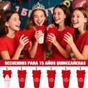 Jingmore 6 Pcs Quinceanera Party Favors for Guests 15th Quinceaera Squad Reusable Tumbler with Straw Lid Twist Bow 24 oz Spanish Gift 15 Birthday Party Thank You Gifts (Red)
