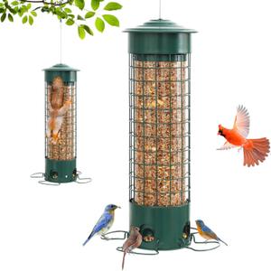 Squirrel Proof Bird Feeder, Weight Activated Outdoor Hanging Metal Bird Feeder, Bite Proof, Weatherproof, Durable, Suitable for Chickadees, Goldfinches, Cardinals, 4.4LB Large Capacity, Green