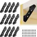 24 Pcs Black Universal Stainless Steel Furniture Corner Connector With 168 Screws, Trapeziform Brackets, Angle Brace for Wood Shelves, Chair Drawer Cabinet Tables