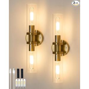 8000mAh Battery Operated Wall Sconce with Remote Control, 22 Inch Gold 3000K/4500K/6000K Rechargeable Wall Sconce, Crystal Bubble Wireless Wall Lights, Sconces Wall Decor Set of 2 for Living Room