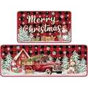 Christmas Rugs for Kitchen Floor, Red Buffalo Plaid Christmas Truck Mats for Kitchen Floor Rubber Non Slip, 2PCS Farmhouse XmasTree Kitchen Mat Cushioned for Room Doorway 15.7"27.5" +15.7"47"