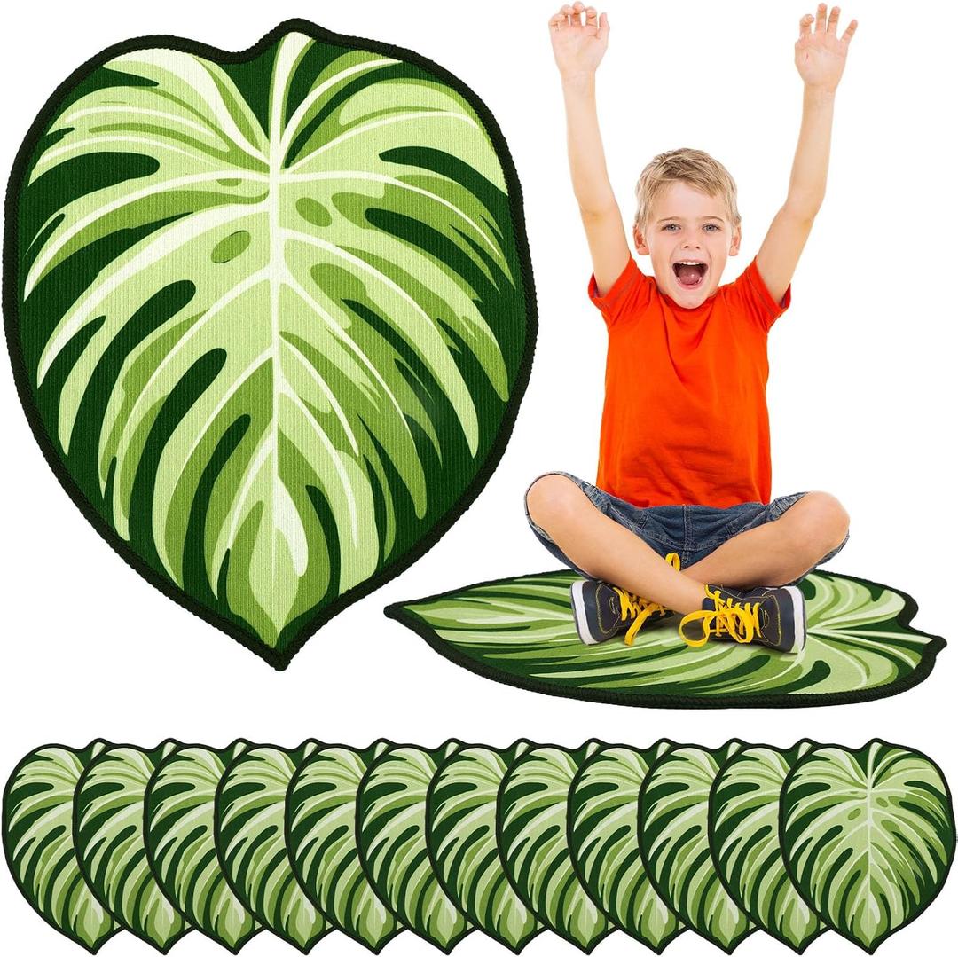 Tinideya 12 Pcs Kids Carpet Circle Seats for Class 16 Inch Round Classroom Rug Floor Cushions Soft First Day of School Educational Mat Non Slip Back to School Learning Playing Areas(Leaf)