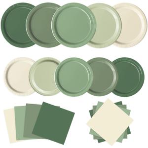 Oigco 60 PCS Sage Green Paper Plates, Sage Green Birthday Decorations, Gradient Plates and Napkins for Birthday Wedding Bridal Baby Shower Party Supplies