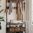 Hall Tree with Bench and Shoe Storage, Freestanding Entryway Coat Rack with 3 Fabric Drawers, 16 Hooks