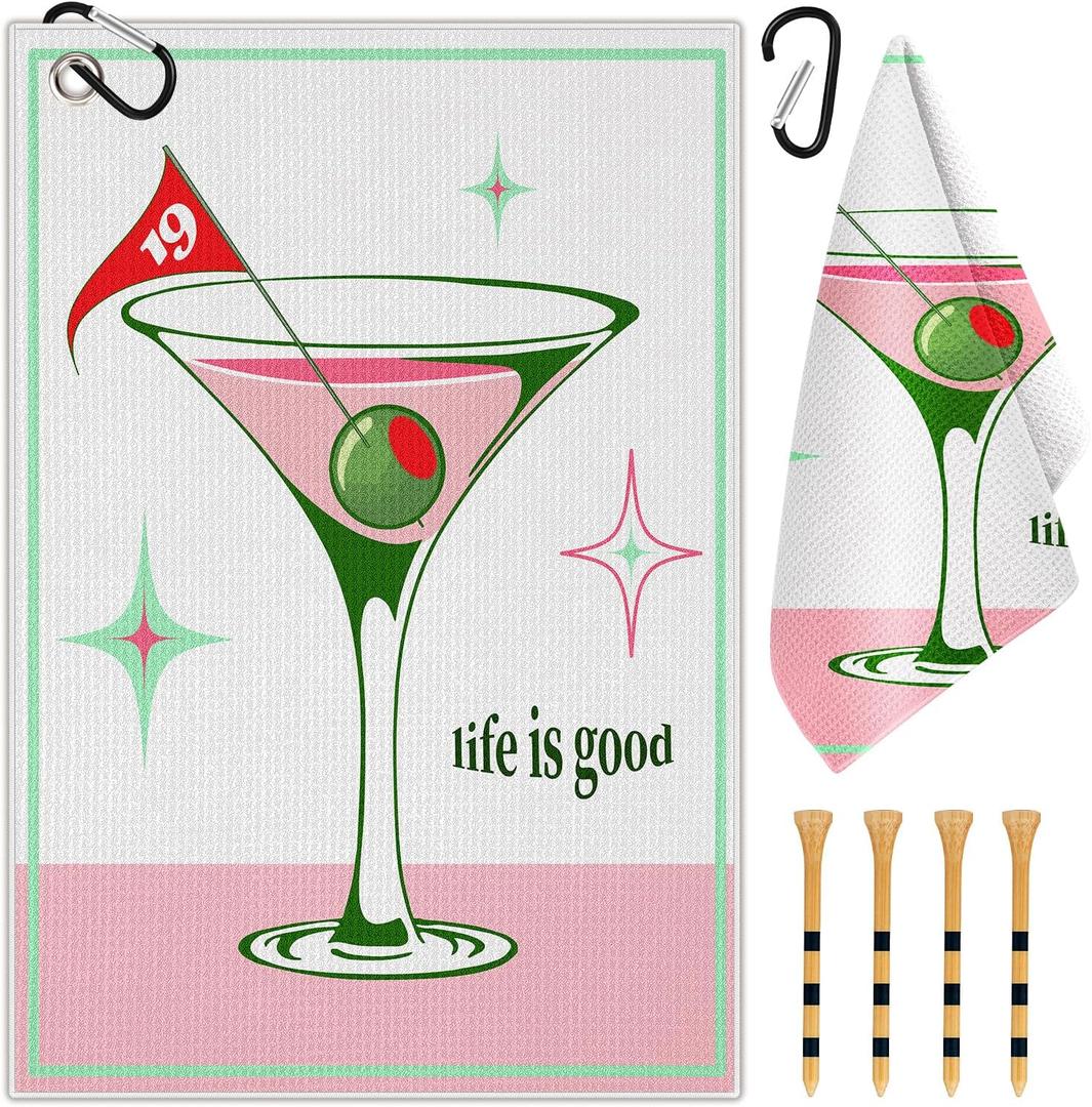 Swooflia Golf Towel with Clip for Golf Club Bags for Men Women Golfers Accessories, Elegant Unique Good Life Microfiber Large Golfing Rag with 4 PCS Golf Tees
