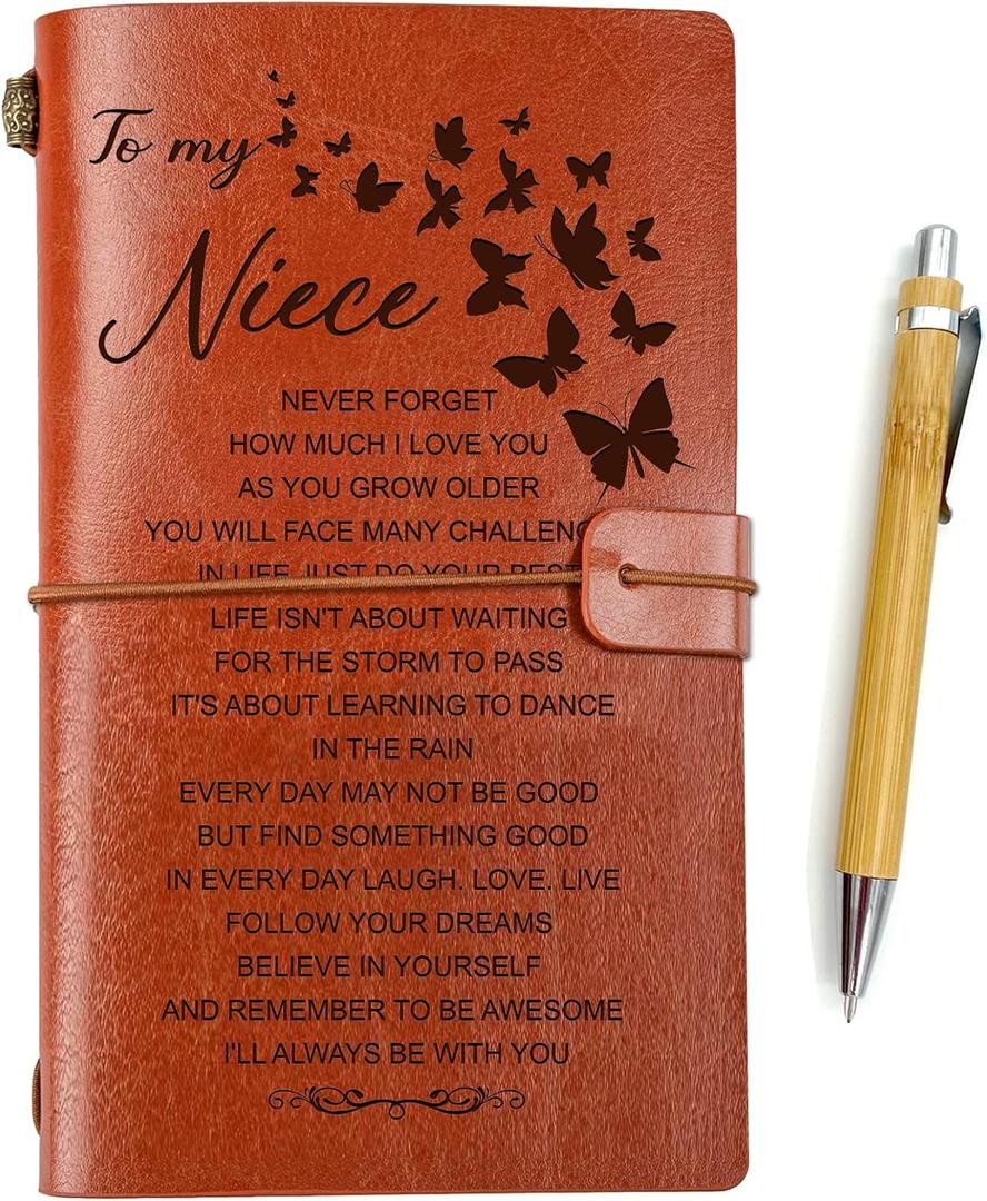 To My Niece Embossed Vintage Leather Journal, Refillable Journal Notebooks, Travel Journal Diary Sketch Book Writing Journal Graduation Birthday Christmas Gift for Niece from Aunt Uncle