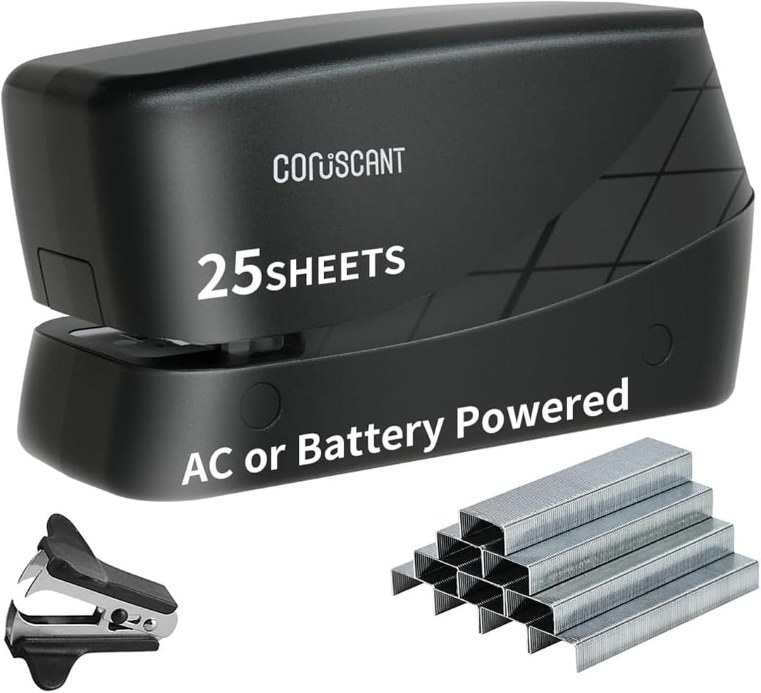 Coruscant Electric Stapler, Heavy Duty Desktop Stapler, Includes 2000 Staples and 1 Staple Remover, No-Jam Automatic AC or Battery Powered, 25 Sheet, Professional for Office Home School Use