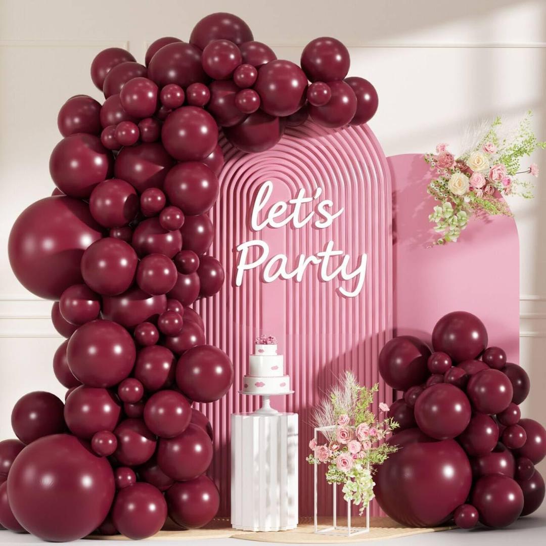 99pcs Burgundy Balloons, Different Sizes Burgundy Red Balloons 18/12/10/5 Inch Maroon Balloon Arch Kit for Anniversary Graduation Wedding Birthday Mother's Day Party Decorations