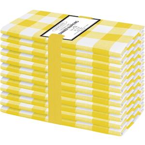 Cotton Clinic Set of 12 Cloth Napkins Gingham Check 100% Cotton 20x20 inches - Soft Durable Washable - Ideal for Events Wedding Holidays Easter - Perfect Everyday Use Table Dinner Napkins Yellow