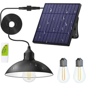 Solar Shed Light Outdoor Pendant Light with 4000mAh Solar Panel Warm/White Dimmable with Remote, Solar Powered Hanging Barn Light with Remote for Shed, 1 Pack