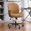 KISLOT Ergonomic Home Office Chair with Removable Arms, Adjustable Swivel Desk Chair with Wheels, Modern Faux Leather Computer Chair with Lumbar Support, Camel Brown