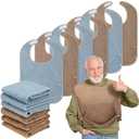 Threlaco 6 Pack Adult Bibs for Men and Women Elderly Senior Washable Clothing Protector with Crumb Catcher Large Towel Bibs for Special Needs Adult and Disabled Adjustable Reusable