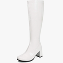 LIURUIJIA Women's Gogo Boots Knee High Block Heel Square Toe 70s Disco Costume Boots, Color: A# White, Size: 8.5