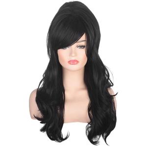 Women Black Beehive Wig Long Curly Wavy Bouffant Heat Resistant Synthetic Hair wigs for Women's Vintage Costume Cosplay Halloween Party (one size)