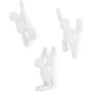 Umbra Buddy Wall Hooks Decorative Wall Mounted Coat Hooks for Hanging Coats, Scarves, Bags, Purses, Backpacks, Towels and More, Set of 3, White