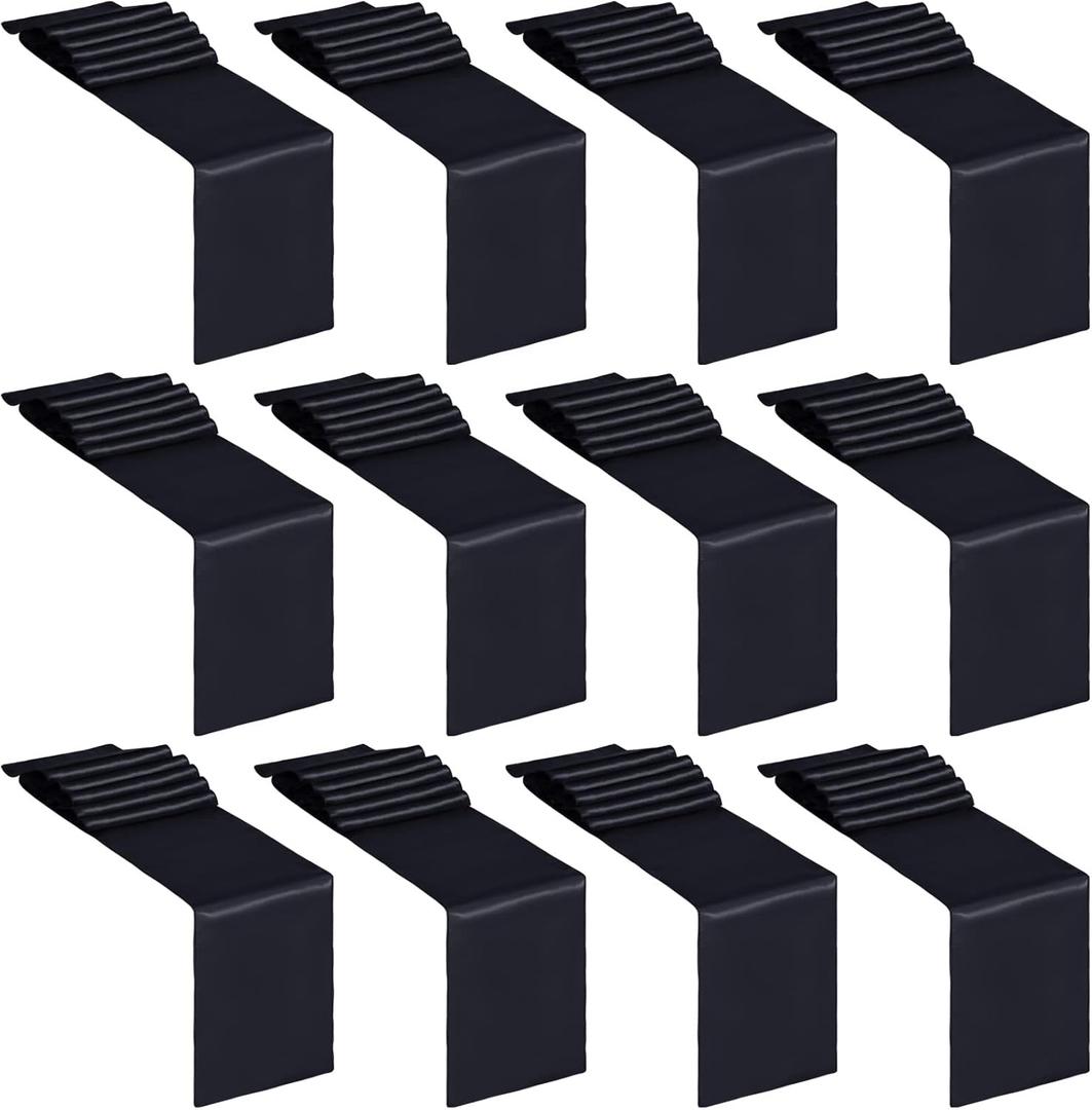 12 Pack Satin Table Runner 12 x 108 Inch Long Satin Table Runner for for Christmas, Birthday Parties, Banquets, Graduations, Engagements (Black)