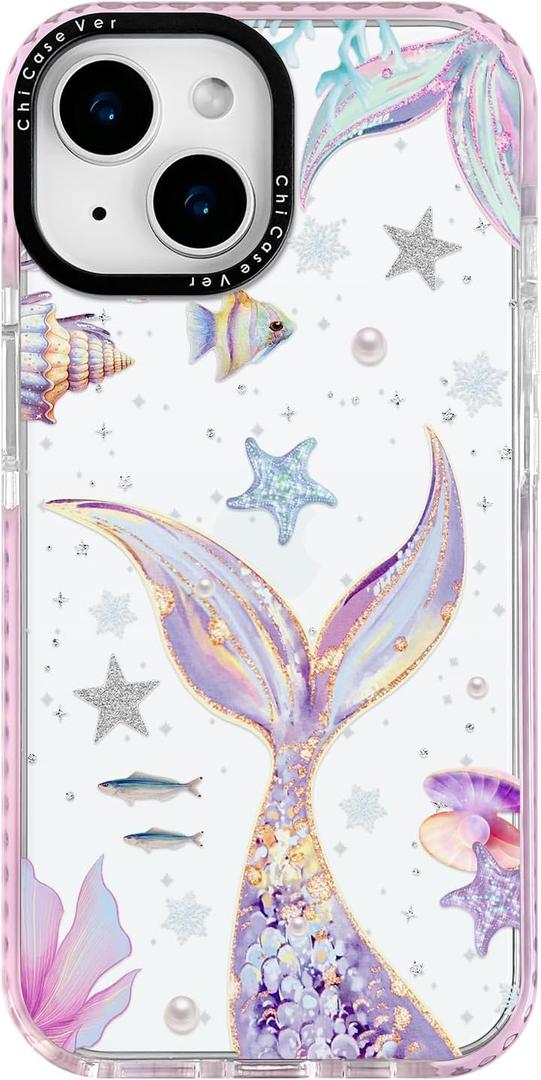 for iPhone 14 Case, Magical Mermaid Pattern with Iridescent Tail, Military-Grade Drop Protection, Cute Soft Slim TPU Protective Cover with Camera Protection for Women & Girls