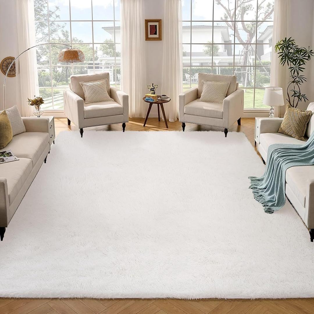 GarveeHome 5x8 Fluffy Area Rug- Shag Area Rug for Living Room, Shaggy Large Indoor Thick Living Room Carpet with Non-Slip Backing, Soft Plush Fuzzy Carpet for Bedroom, 5x8, White