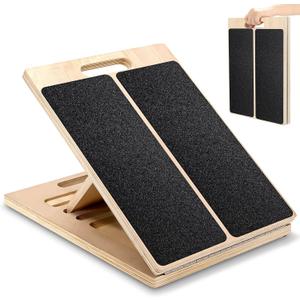 Wooden Slant Board for Calf Stretching Adjustable Incline Board for Squats, Ankle & Achilles Stretch, Physical Therapy Foot Stretcher, Non-Slip Wedge for Knees Over Toes, Balance & Mobility Training
