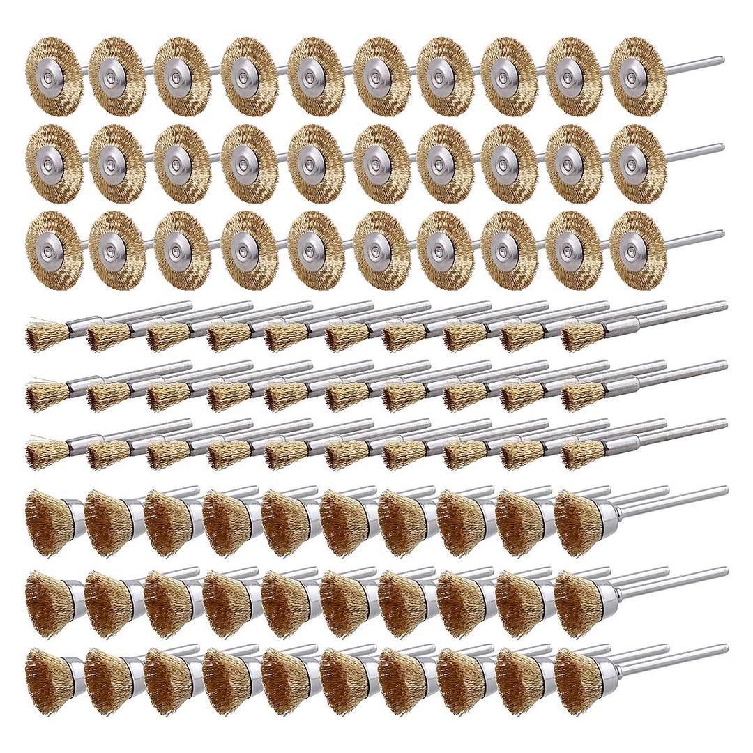 Rocaris 90 Pcs Wire Brushes Set, Brass Wire Wheels Pen Brushes Set Kit Accessories for Rotary Tool