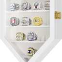TJ.MOREE Championship Ring Display Case, 12 Ring Posts Baseball Ring Display Case, Wall Mount Wooden Glass Shadow Box with Locks to Show Sport, Class, Fraternity, and Award Rings - White