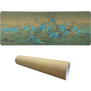 Chinese Style Famous Art Mouse Pad, 31.5x12 Inches Non-Slip Rubber Base, Waterproof Desk Mat for Office & Gaming (Extended XX-Large, A Thousand Li of Rivers and Mountains (Chinese Landscape Painting))