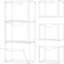 3 Pack Clear Storage Bins with Lids, Storage Containers with Magnetic Door, Stackable Acrylic Display Case for Handbags, Cosmetic, Multifunctional Storage Boxes for Dorm, Living Room, Bedroom Storage
