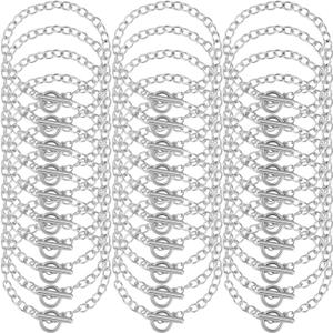 30 Pieces Bracelet Chains with OT Toggle Clasp Link Chains DIY Jewelry Making Round Link Bracelets for Girlfriend Wife Lover Mother(Silver)