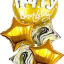 KatchOn, Gold Happy Birthday Balloon Set - 23 Inch, Big, Pack of 5 | Happy Birthday Mylar Balloons, Golden Birthday Balloons | Gold Party Decorations, Golden happy Birthday Decorations
