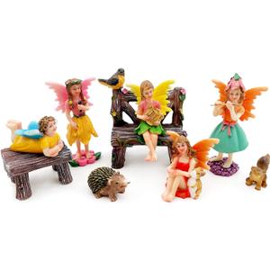 Fairies Set of 10 Pcs Miniature Garden Figurines - Outdoor Decor Art for Fall Winter, Outdoor Statue for Patio, Lawn, Yard Decoration