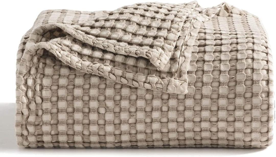 Bedsure Cooling Cotton Waffle King Size Blanket - Lightweight Breathable Summer Blanket of Rayon Derived from Bamboo for Hot Sleepers, Luxury Throws for Bed, Couch and Sofa, Taupe, 104x90 Inches (King (104" x 90"))
