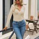 CiCiBird Womens Sexy Lace V Neck Long Sleeve Top Slim Fit Going Out Shirt 2025 Spring Fall Fashion Tee (Beige, XL)