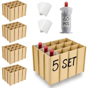 5 Set Cardboard Dividers - Glass Packing Kit Wine Glass Moving Box - Corrugate for Glassware Dish Packing Boxes with 60 Pcs Foam Pouches - Fits 18x14x12 Inch Box (Boxes Not Included)