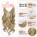 Vigorous Invisible Wire Hair Extensions 20 Inch Long Wavy Layered Clip in Hair Extension with Transparent Wire Adjustable Size 6 Secure Clips Thick Synthetic Hairpieces for Women