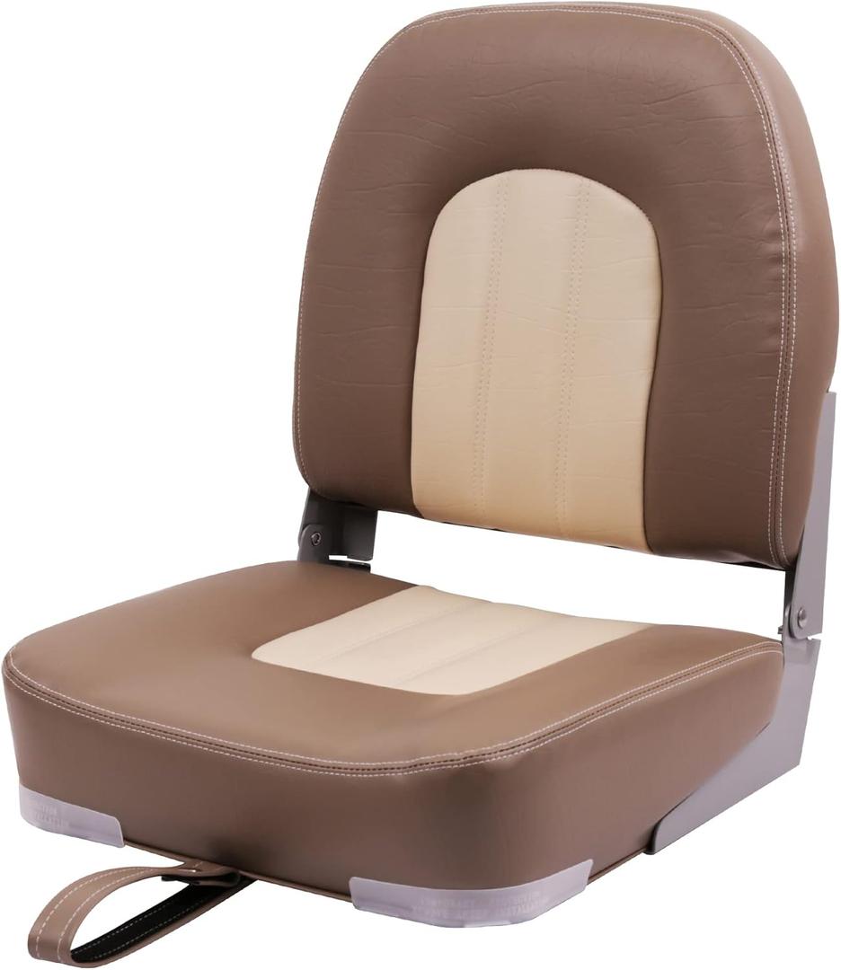 Deckpro Angler Low Back Boat Seat, Fold-Down Fishing Boat Seat (Tan/Sand)