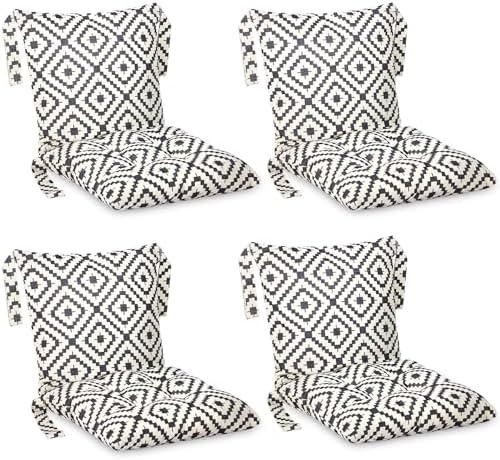Barydat 4 Pcs Outdoor Patio Chair Cushions with Back, 21.7 x 43.3 Inch Decorative Dining Back Cushions with Tie Buffalo Plaid Indoor Outdoor for Patio Furniture(Black and White,Grid)