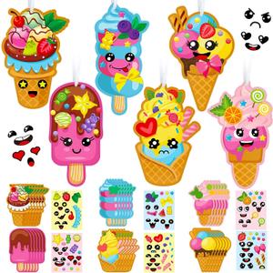 Geyoga 24 Packs Ice Cream Craft Kits for Kids Summer DIY Sweets Sticker Art Craft Set Make Your Own Ice Cream Craft DIY Summer Dessert Ornament Kit for Kids Summer Party Classroom Favors Activities