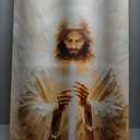 2D No Texture Jesus Canvas Wall Art with Holding Cross, Cross Paint Stripe Painting Poster, Christian Wall Decor, Jesus Picture for Wall Living Room Church Bedroom Home Decoration 24*36 in (Stretched Canvas on A Wooden Frame)