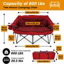 Heated Double Camping Chair with 2 Battery, Padded Camping Couch with 3 Heat Levels and 4 Heating Zones, Oversized Camp Loveseat Support 800lbs for Soccer Games, Tailgating, RV Travel, Beach Days, Large