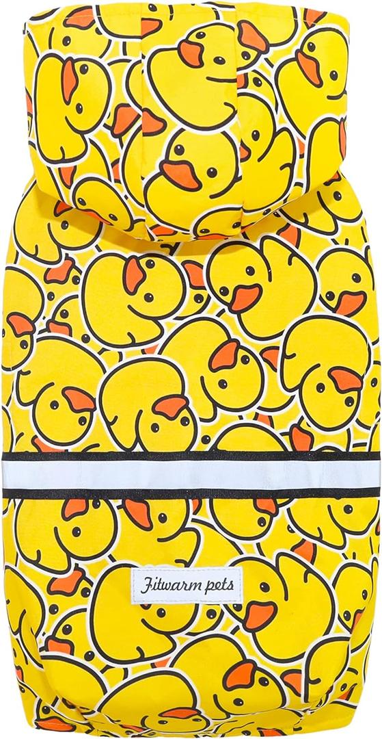Fitwarm Funny Duck Dog Raincoat with Hood, Waterproof Rain Jacket for Small Dogs Boy Girl, Reflective Pet Poncho, Packable, Adjustable, Yellow, Small